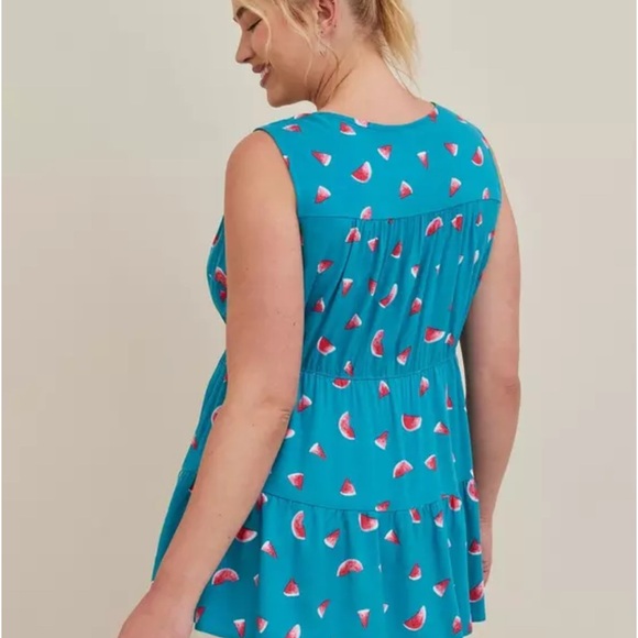 Torrid Watermelon Rayon Slub Button-Front Tiered Tank Tank Top Plus Size 2 2X - Picture 3 of 13